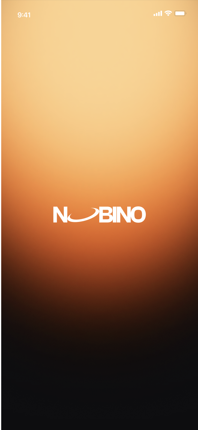 Nubino app launch screen with wordmark.